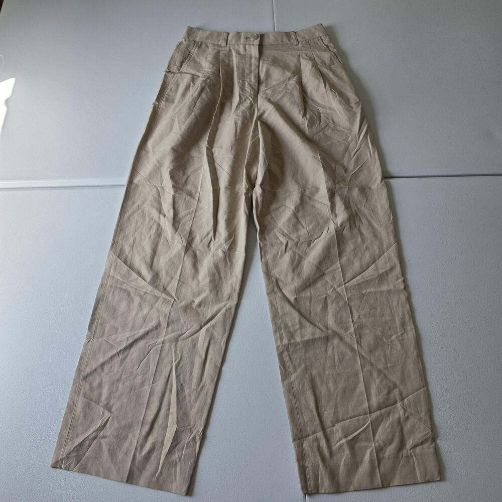 Club Monaco Pants Womens 6 Beige Modal Linen Wide Leg Pleated Dress Trousers